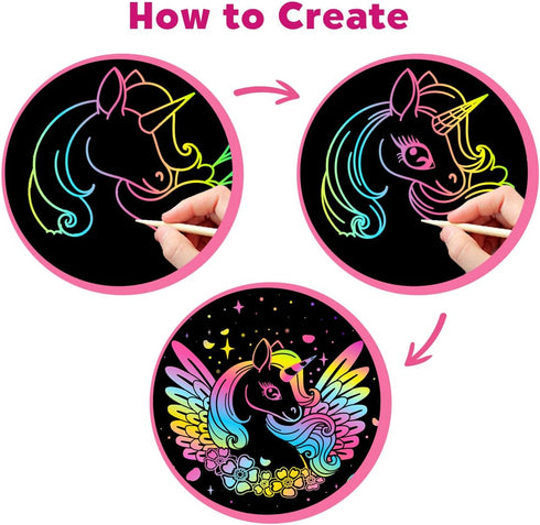 ZMLM Scratch Paper Art Set, 60 Pcs Rainbow Magic Scratch Paper for Kids with 5 Wooden Stylus for Halloween Party Game