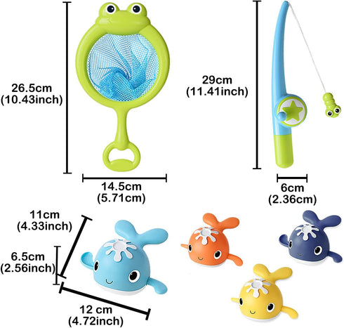 Baby Bath Toys - Magnet Fishing Game for 1-8 Year Olds, Bathtub Toys with Wind-up Whale, Fishing Pole & Net