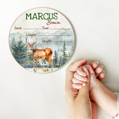 Personalized Baby Name Signs, Baby Birth Announcement Sign for Hospital, Deer Baby Name Signs for Nursery Decor, Wood