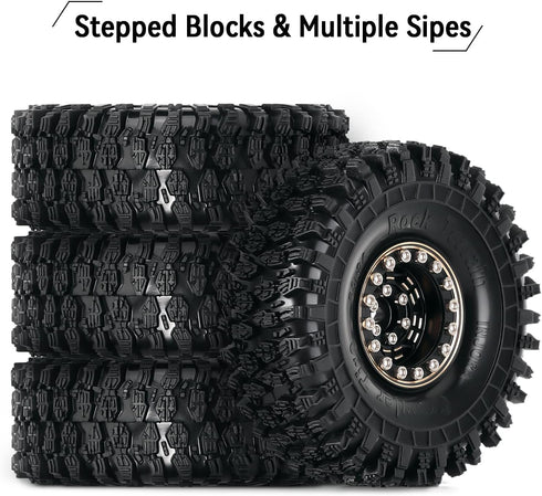 INJORA 1.0 Brass Beadlock Tires Set 4PCS for 1/18 TRX4M 1/24 RC Crawler Car Axial SCX24 Upgrade