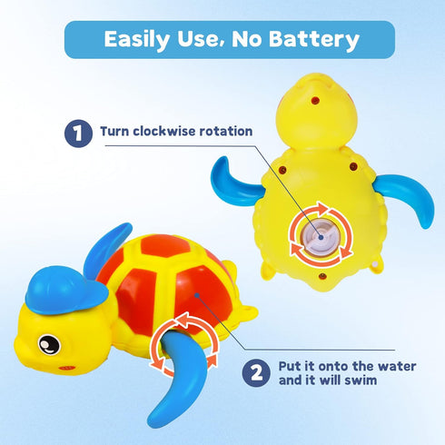Swimming 3 Pack Cuterabit Baby Bath Toys, Floating Wind Up Turtle and Duck, Bathtub Toys, Pool Toys, Water Toys
