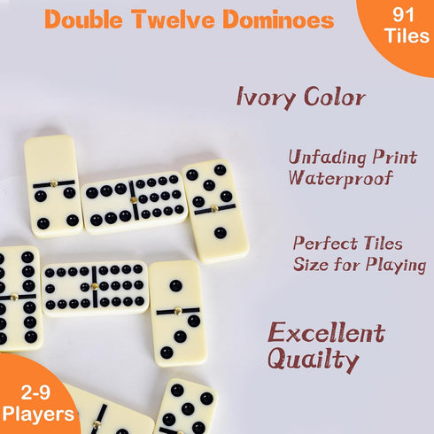 Set, 12 Set Set 91 (2-8 Doublefan Mexican Train Dominoes Double Dominoes for Adults, Mexican Dominoes Train for Adults