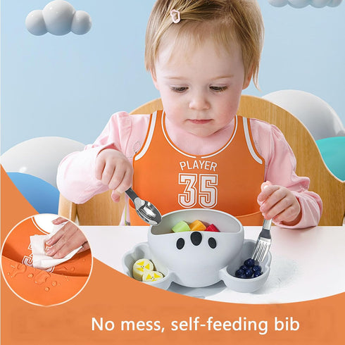 Generic Set, Premium Safe Silicone Baby Daily Care Early Education Sensory Toy with Waterproof Feeding Bib