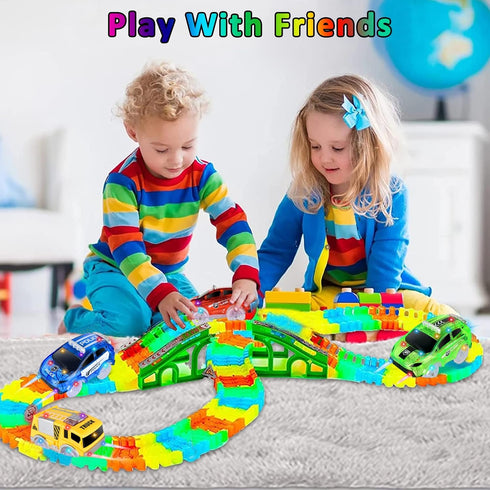 Replacement Toy Cars for Magic Tracks, Glow in The Dark, Racing Car Track Accessories with 5 LED Lights, 4 Pack