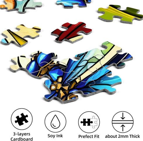1000 1000 27.5x19.7 Sutinban Stained Glass Dragonfly Piece Puzzles, Jigsaw Puzzle Pieces for Adults, Coolest Adult