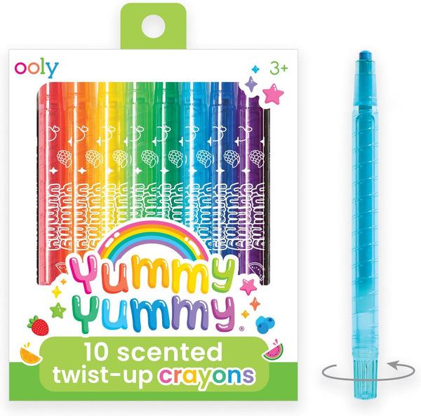Ooly Yummy Yummy Twist Up Scented Crayons, Set of 10 Crayons for Kids with Fruit Scents, Non-Toxic Wax
