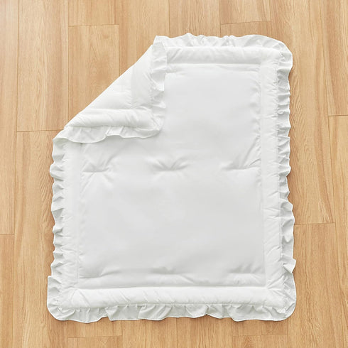 3 Set Pieces Crib Bedding Baby Ruffle Quilted Comforter with Fitted Sheet and Pillowcase - Cute Ruffled Shabby Chic