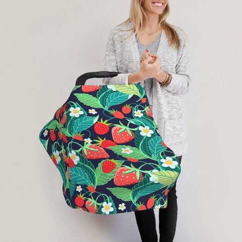 Schgap Strawberries Car Seat Covers Canopy for Baby Nursing Cover Breastfeeding Baby Carrier Cover Stretchy Carseat