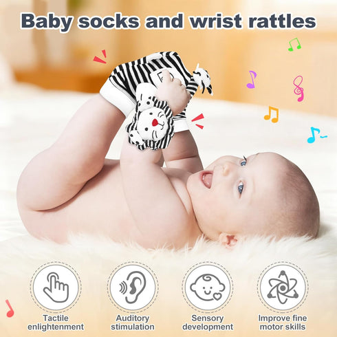 AJsupojouet 0-6 Tummy 0 2 4 6 Newborn Toys,High Contrast Black & White Baby Toys Months with Sensory Cards & Rattle