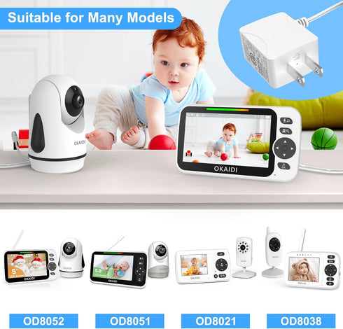 Baby Monitor Charger Adapter for OKAIDI Baby Monitor OD8052/OD8038/OD8021/OD8051, 6.6ft Power Cord Adapter, 5V 1A