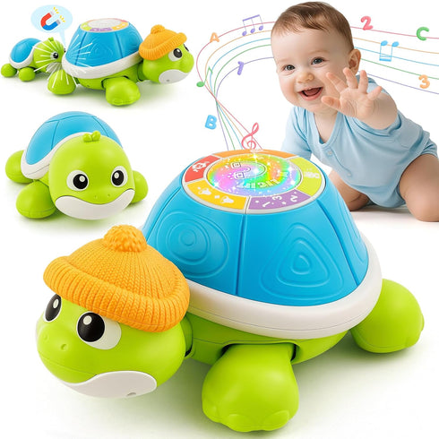 Jumlys Baby Toys 6-12 Months, Musical Turtle Crawling Infant Toys for Tummy Time,