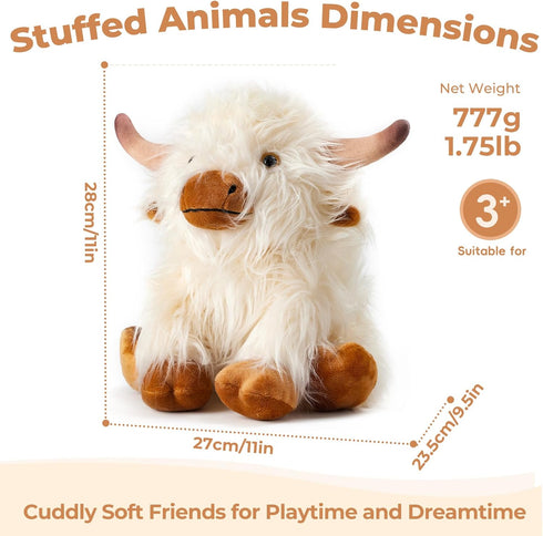 LURKOMEMO White Highland Cow Microwavable Weighted Stuffed Animals,Lavender Scented Heating Pad for Period