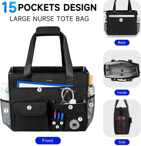 Jaffzora Nurse Tote Bag for Work with Padded Laptop Sleeve, Large Clinical Bag for Nursing Students, Nursing Essentials
