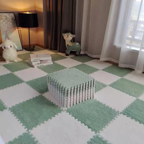 10pcs Decoration(11.8x11.8in, Plush Puzzle Foam Floor Mat, Soft Fluffy Interlocking Square Foam Tiles Area Rugs Carpet