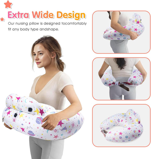 100% Inflatable Nursing Pillow for Breastfeeding Travel Baby Feeding Cushion for Mom Support, Adjustable Waist Strap