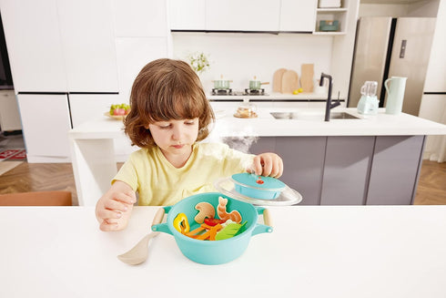 Playset 3+ Hape Little Chef Cooking & Steam | Toy Kitchen with Play Food and Accessories, for Children Ages Years