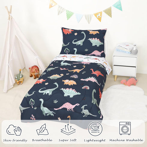 Set 4 Set Toddler Bedding for Boys, Piece Toddler Boy Bedding, Super Soft Crib Comforter Includes Comforter, Flat