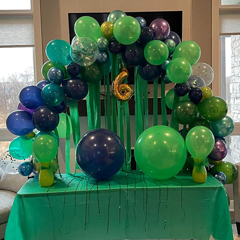 12 Inch Blue and Green Balloons, Navy Blue Dark Green Latex Balloons with Confetti for Birthday Jungle Party