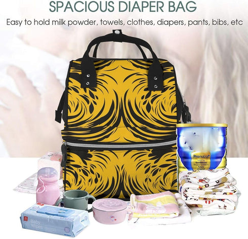 DWVTSLH Backpack Mummy Backpack Mustard Yellow and Black Diaper Bag Multifunction Nappy Bags Waterproof Large Capacity