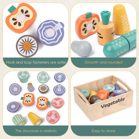 10 Set 3+ PCS Vegetable Wooden Play Food for Kids Kitchen, Wooden Food Cutting Toys, Pretend Play Kitchen Accessories