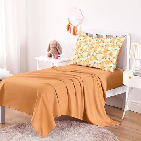 Set 4 Set Wake In Cloud - Toddler Bedding for Girls, Colorful Floral Flowers Leaves, Pieces Soft Crib Bed Including