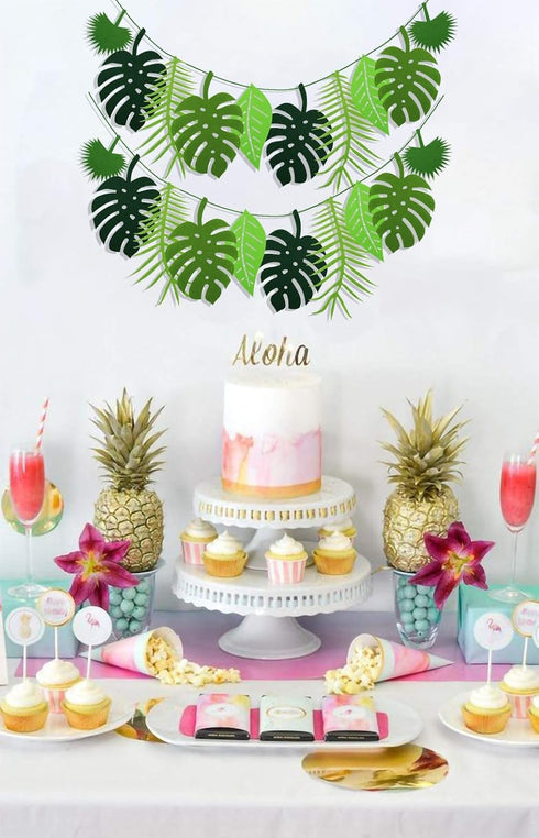 Tropical Leaf Banner, Hawaii Luau Party Leaves Garland, Summer Beach Theme Wedding Birthday Party Decor (2)