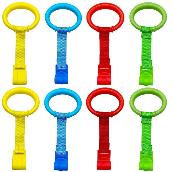 8PCS Baby Playpen Pull Up Rings in 4 Colors - Crib Assistant Rings for Infant Baby Toddler Walking