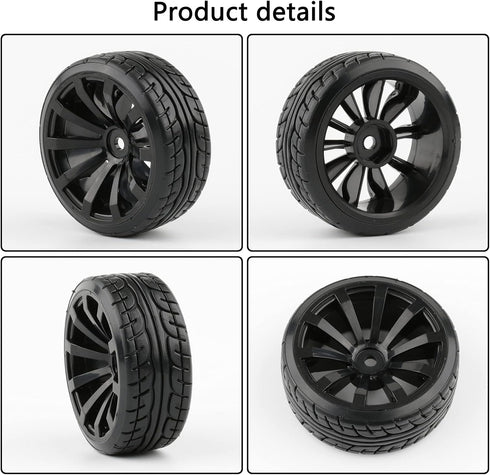 4pcs 1/10 RC Drift Wheels, 12mm Hex Drift Wheels and Tires for HSP Redcat HPI Tamiya, with Flange Lock Nuts