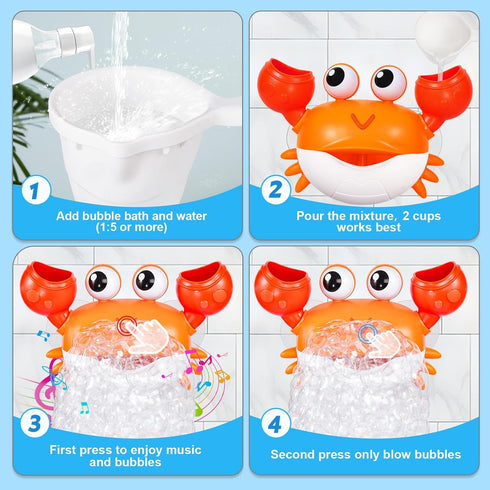 1-3 6-12 12-18 1st Gigilli Crab Baby Bath Toys, Rechargeable Bath Bubble Machine for Toddler, Automatic Shower Bathtub