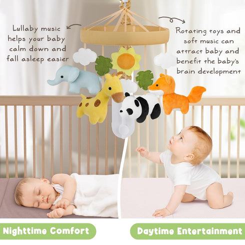 12 Animals Baby Crib Mobile - Safari Baby Mobile for Crib with Lullabies for Boys & Girls, Nursery Mobiles, Fits