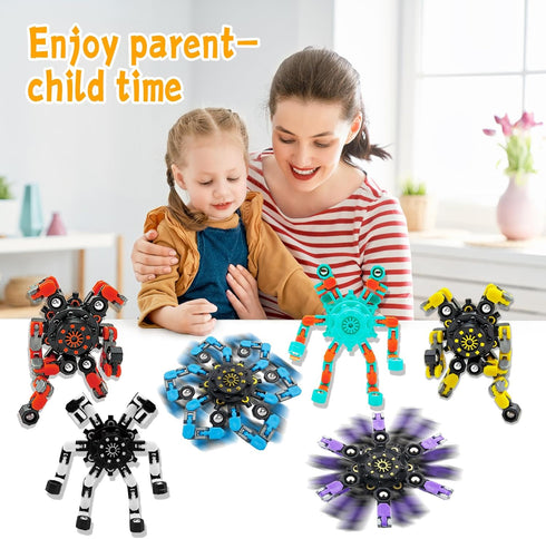 Szcuelz 6PC Easter Basket Stuffers Transformable Fidget Spinner for Kids,Deformable Chain DIY Robot Spinner Sensory