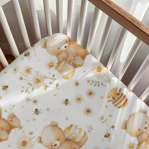 KuphiL10C Mattress-28x52 Cute Cartoon Bear Bee Honeycomb Flowers Floral Leaves Pattern Baby Sheets for Crib, Unisex