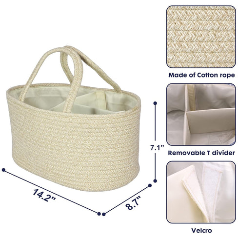 Baby Diaper Caddy Organizer for Girl Boy Cotton Rope Nursery Storage Bin Basket Portable Holder Tote Bag for Changing