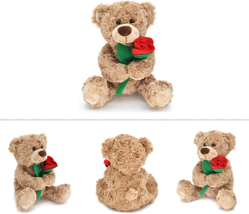 12'' Stuffed Teddy Bear Dolls with Rose, Soft Plush Animal Toys for Valentine's Day Gifts for Her, Girlfriend, Mom