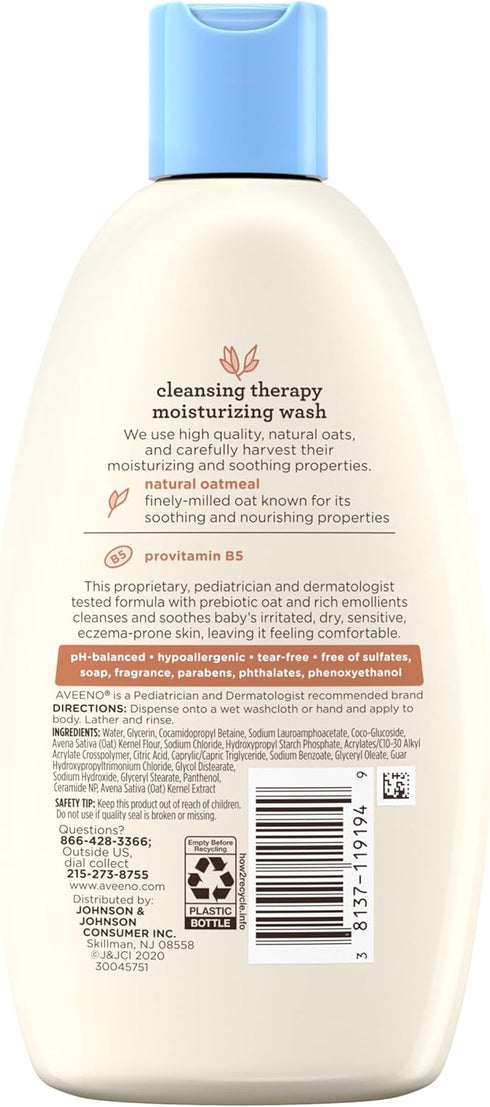 B5, 8 oz Aveeno Baby Cleansing Therapy Moisturizing Baby Body Wash with Natural Oatmeal & ProVitamin Gentle Tear-Free