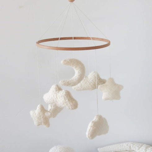 Goukurlsma Cloud Crib Mobile Baby Mobile for Crib Neutral Boho Moon and Clouds Mobile Neutral Nursery Dcor Boucle