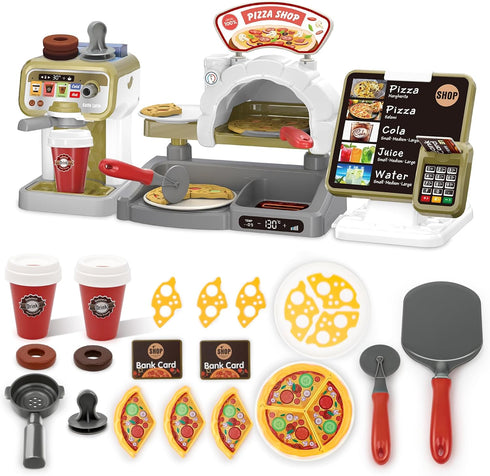 deAO Pizza Play Set with Coffee Maker Machine Cash Register Pretend Play