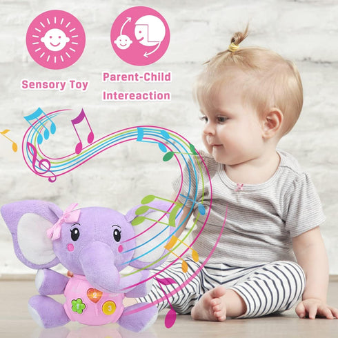 Aitbay Plush Elephant Music Baby Toys for 0-12 Months - Light Up Stuffed Animal for Boys & Girls (Purple)