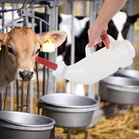 POPETPOP Calf Milk Feeder Bottle Set with Handle, Silicone Nursing Feeding Bottle for Farm Goats and Livestock