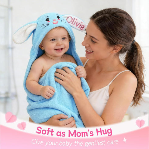 Individz Custom Hooded Bath Towel with Name, Personalized Highly Absorbent Bunny Towels, Baby Bath Towels for Girls