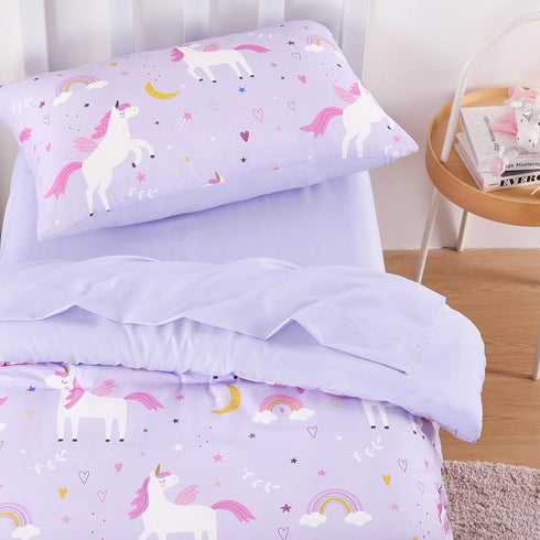 Set 4 Set Wake In Cloud - Toddler Bedding for Girls, Cute Unicorn Rainbow Stars, Pieces Soft Crib Bed Including