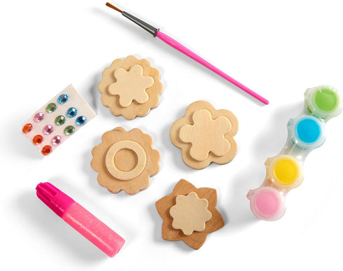 Melissa & Doug Created by Me! Flower Wooden Magnets Craft Kit - 4 Designs, 4 Paints, Stickers, Glitter Glue