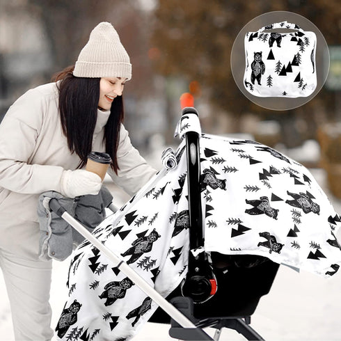 Cozy Baby Carseat Cover Boys, Newborn Car seat Canopy, Minky & Warm Cover, Winter Carrier Cover with Peep Windows, Soft