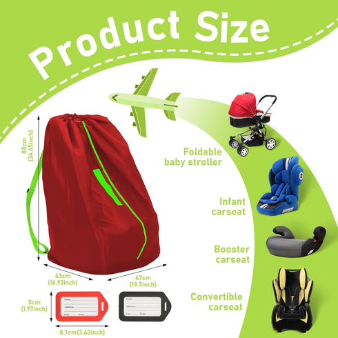 Jaseppor 2pcs Car Seat Bags For Airplane Travel, Gate Check Bag, Durable Travel Bag with Thickened Shoulder Straps