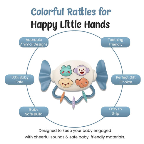 FD Falcon (2 1) Baby Rattle Teether in Candy Shape with Animals Theme, Musical Learning and Lighting, BPA-Free, Safe