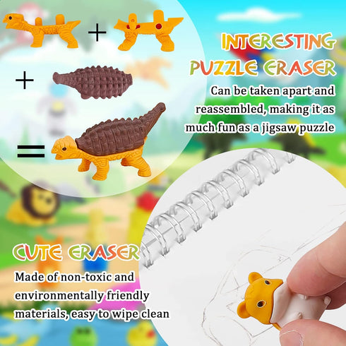 120Pcs Animal Erasers for Kids Desk, Bulk Pencil Erasers Dinosaur 3D Mini Erasers for Classroom Reward Party Favors