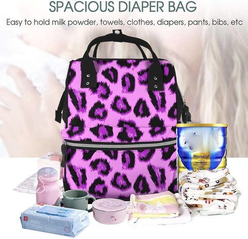 TZTTZT Backpack, Mommy Purple leopard print Diaper Bag Toddler Baby Girl Boy Diaper Bag for Mom Dad, Bags Travel Baby