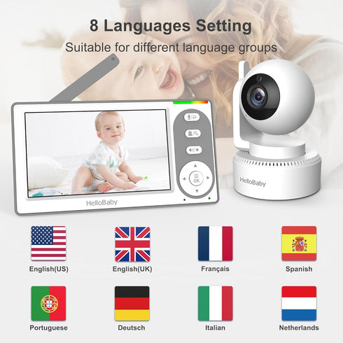 HelloBaby 4.3'' 30 8 1000ft Video Baby Monitor with Hours Battery, Remote Pan-Tilt-Zoom Baby Monitor No WiFi, Baby