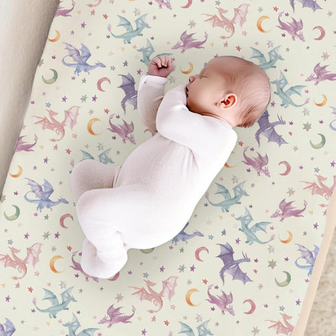 KuphiL10C Girls-16x32 Watercolor Colorful Dragon Moon Stars Baby Changing Pad Cover,Unisex Dragon Nursery Diaper