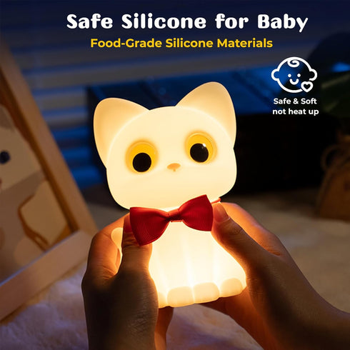 Dimmable AVEKI Cat Night Light for Kids, Cute Squishy Silicone Cats Lamp for Baby Toddler Newborn Nursery, Touch Night